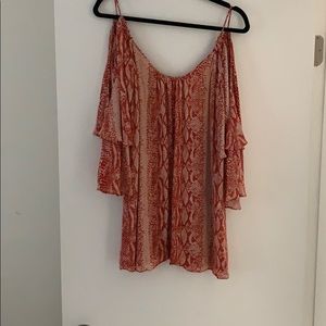 Open shoulder red print Parker dress